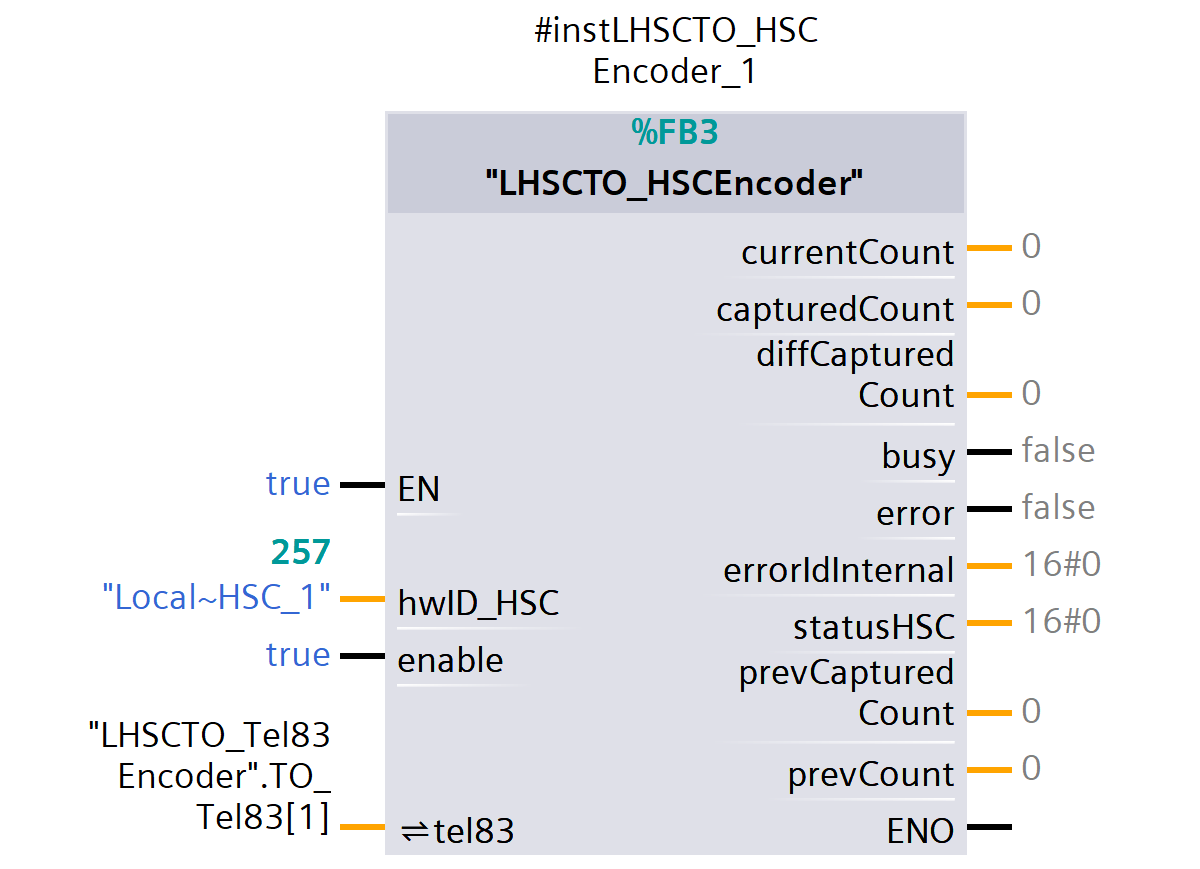 Figure 2.3: Encoder setup guide to S7-1200 G2 HSC - LHSCTO_HSCEncoder function block