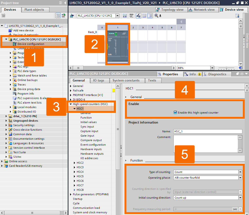 Figure 3.2: Encoder setup guide to S7-1200 G2 HSC - Encoder HSC configuration