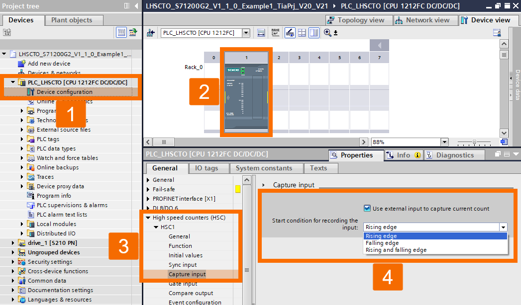 Figure 3.3: Encoder setup guide to S7-1200 G2 HSC - Capture input HSC configuration