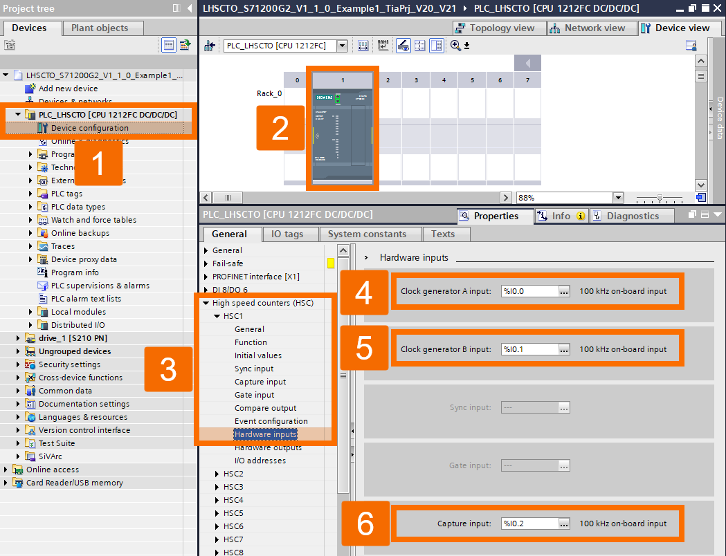Figure 3.4: Encoder setup guide to S7-1200 G2 HSC - Hardware inputs HSC configuration