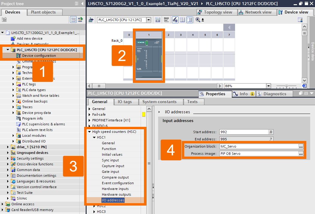 Figure 3.5: Encoder setup guide to S7-1200 G2 HSC - I/O addresses HSC configuration