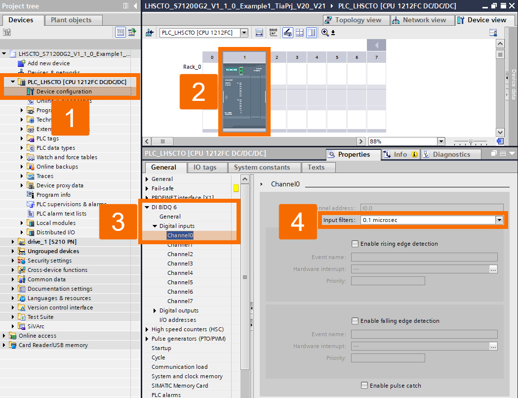 Figure 3.6: Encoder setup guide to S7-1200 G2 HSC - Digital input channels configuration