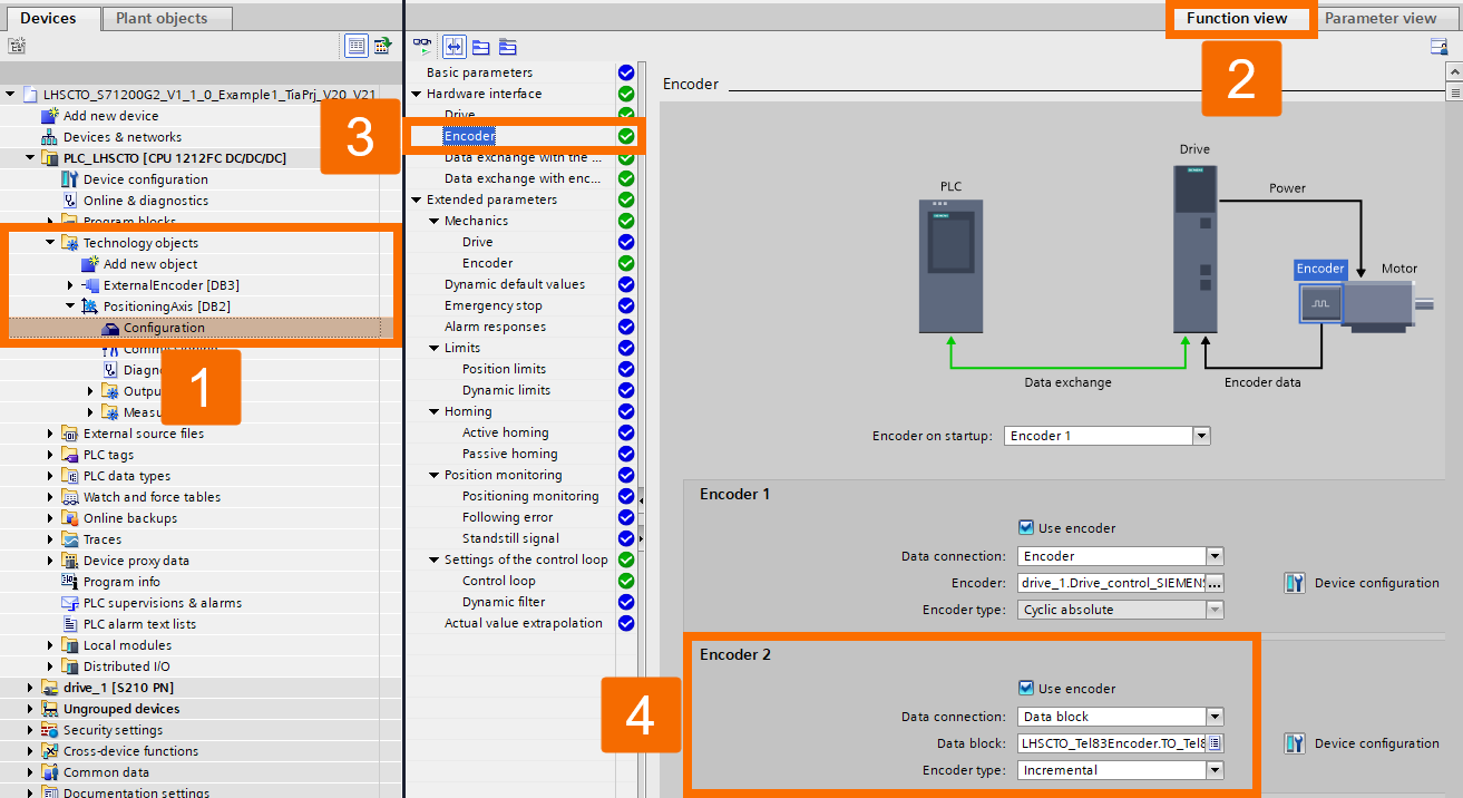 Figure 4.5: Encoder setup guide to S7-1200 G2 HSC - Encoder hardware interface (PositioningAxis TO)