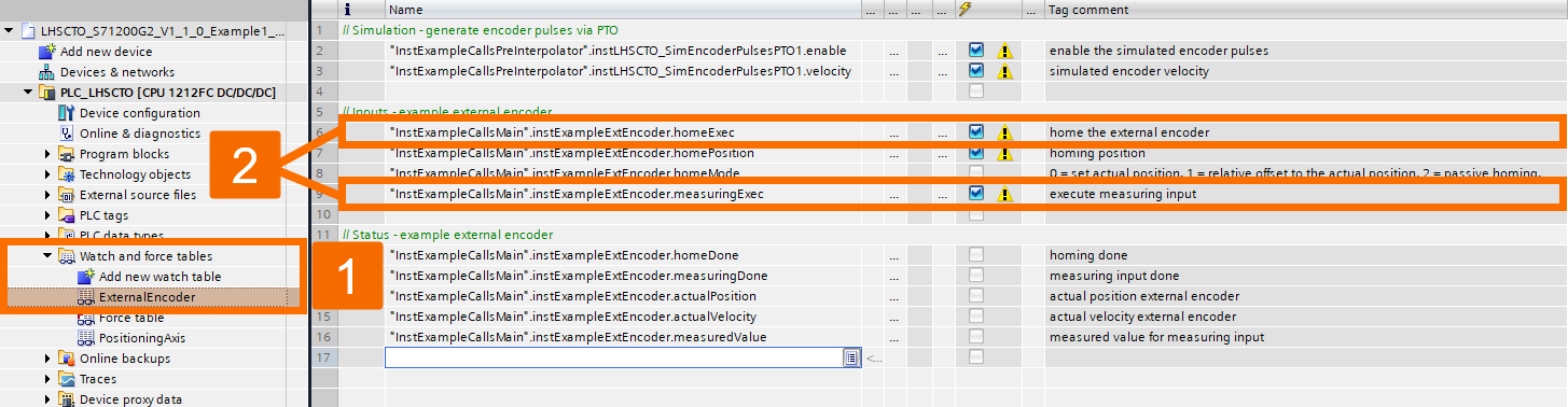 Figure 5.1: Encoder setup guide to S7-1200 G2 HSC - Leading encoder watch table
