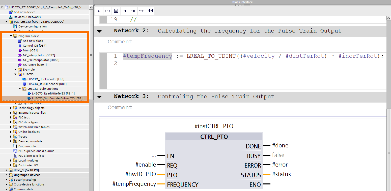Figure 5.3: Encoder setup guide to S7-1200 G2 HSC - LHSCTO_SIMEncoderPulsesPTO function block