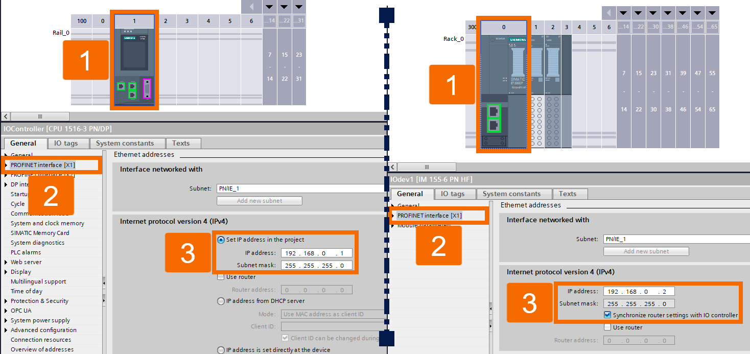 Figure 6.2: CANOpen manager & slave setup in TIA Portal - Modifying IP addresses of IO controller & IO device