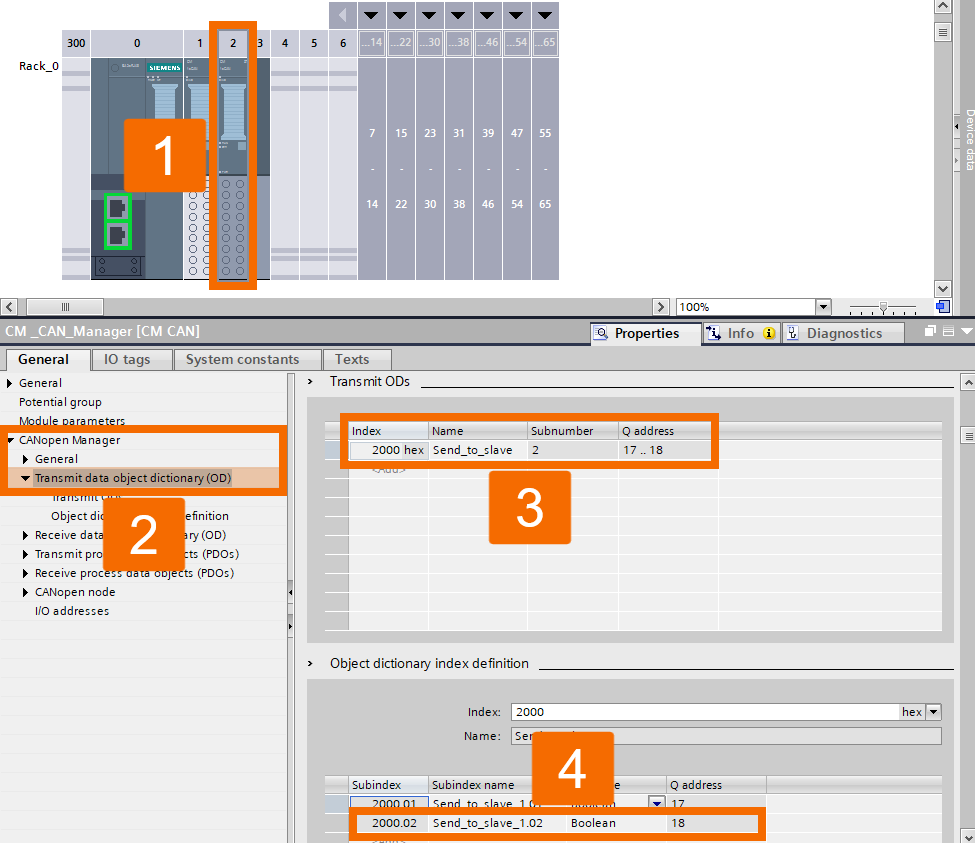 Figure 6.14: CANOpen manager & slave setup in TIA Portal - Matching OD data