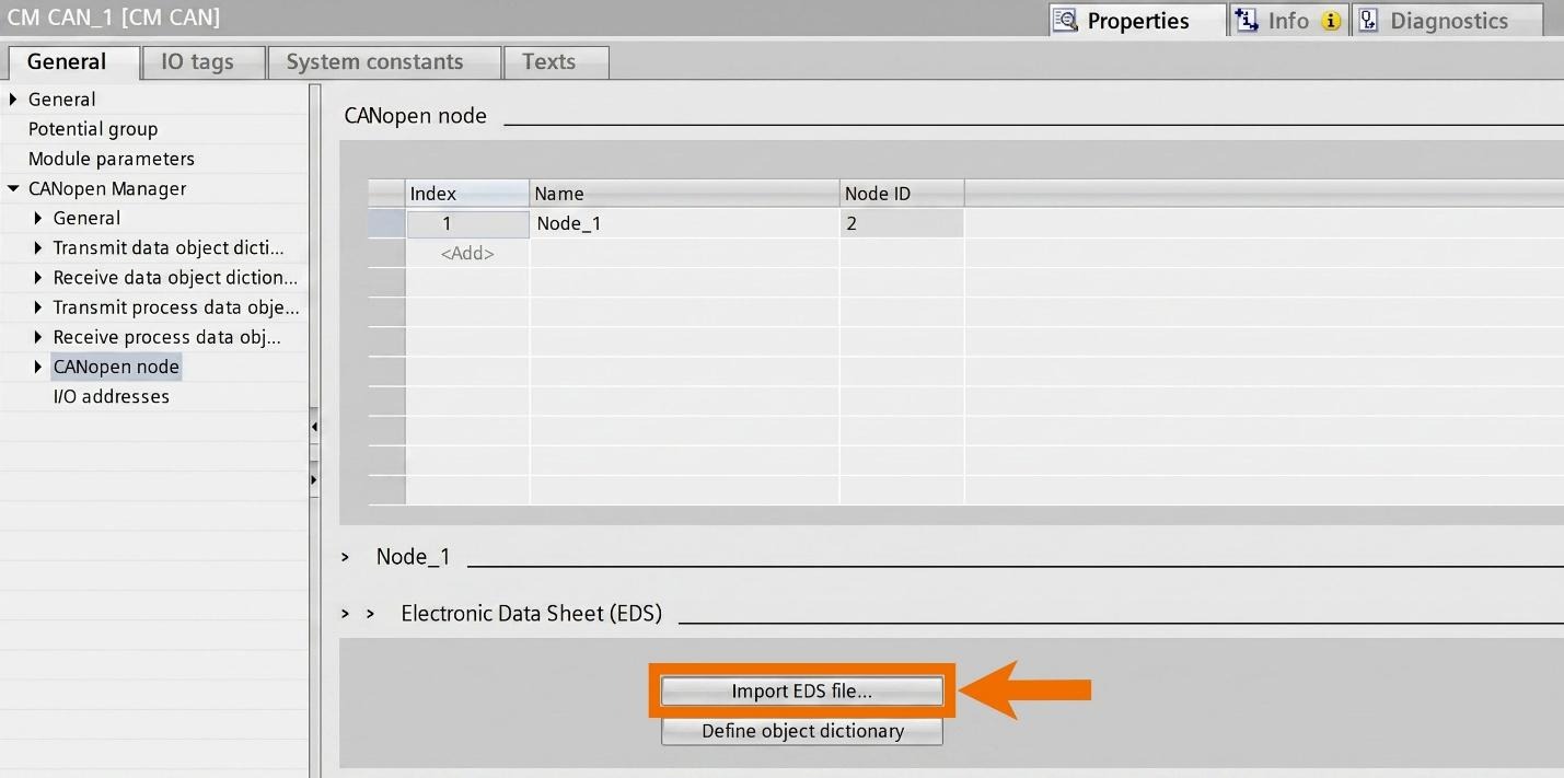 Figure 6.10: CANOpen manager & slave setup in TIA Portal - Importing CANOpen slave module configuration