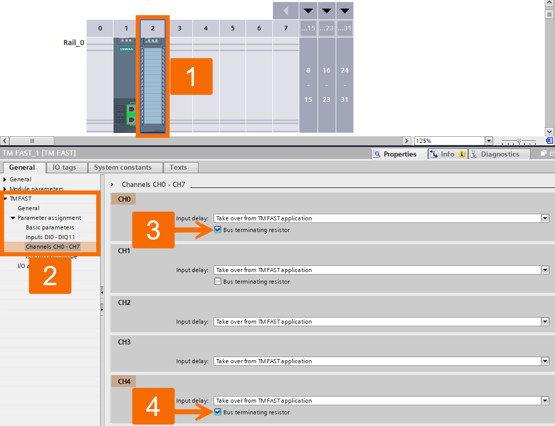Figure 6.5: BiSS C encoder setup with S7-1500 PLC - Enabling bus termination resistors