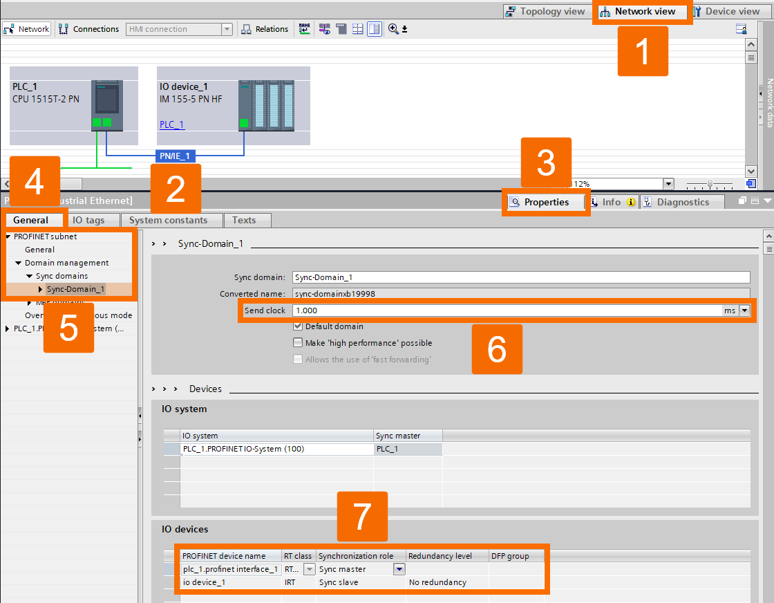 Figure 6.6: BiSS C encoder setup with S7-1500 PLC - Setting up Sync-Domain