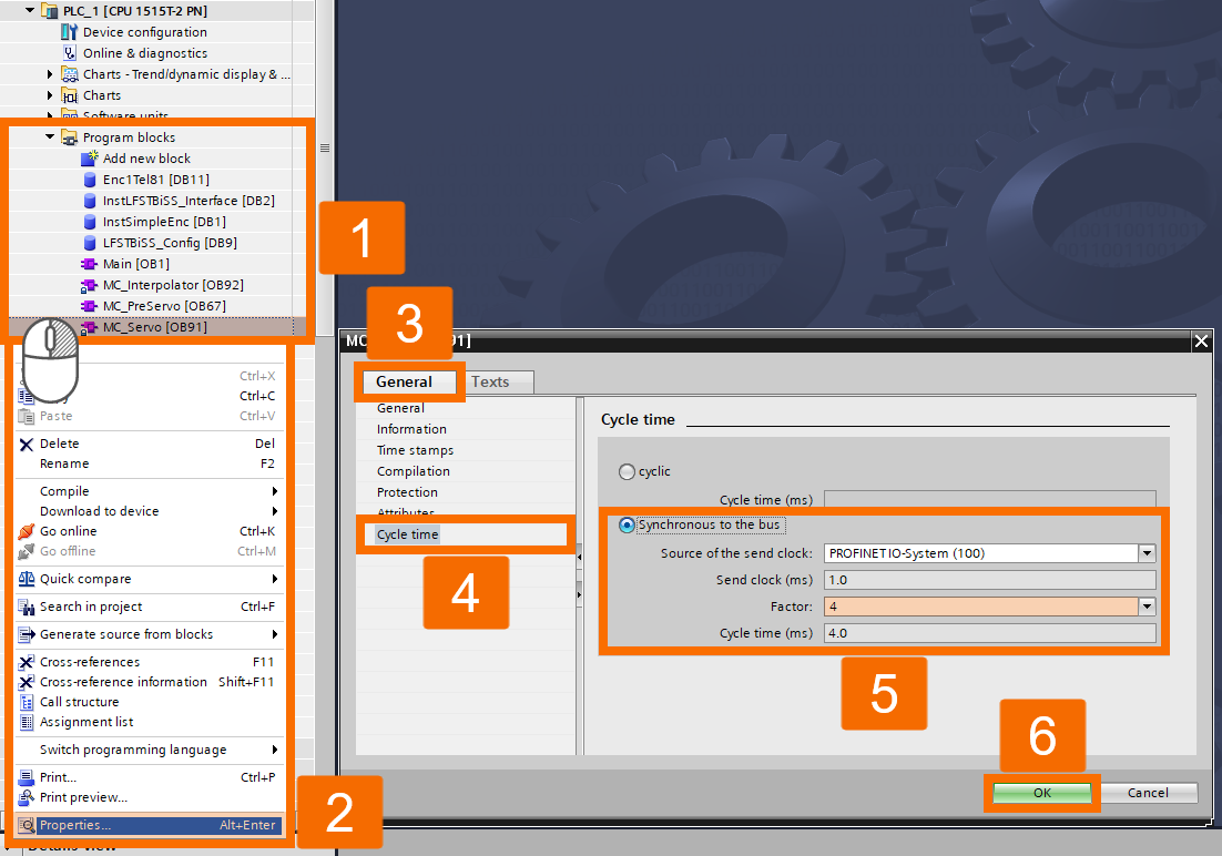 Figure 6.8: BiSS C encoder setup with S7-1500 PLC - Configuring application cycle