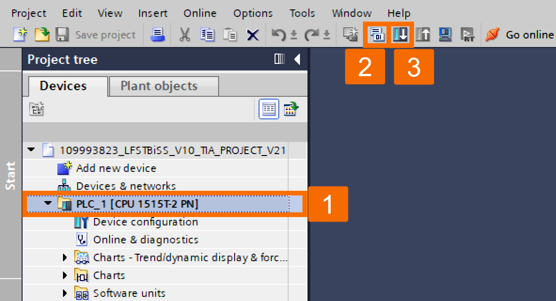 Figure 9.2: BiSS C encoder setup with S7-1500 PLC - Compiling & downloading program to PLC