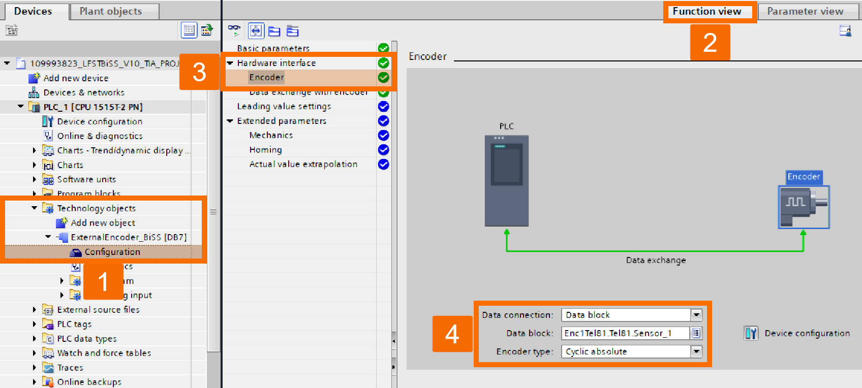 Figure 8.5: BiSS C encoder setup with S7-1500 PLC - Adjusting external encoder configuration