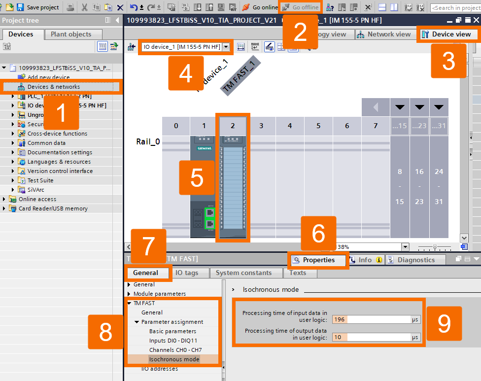 Figure 9.5: BiSS C encoder setup with S7-1500 PLC - Applying monitored processing time