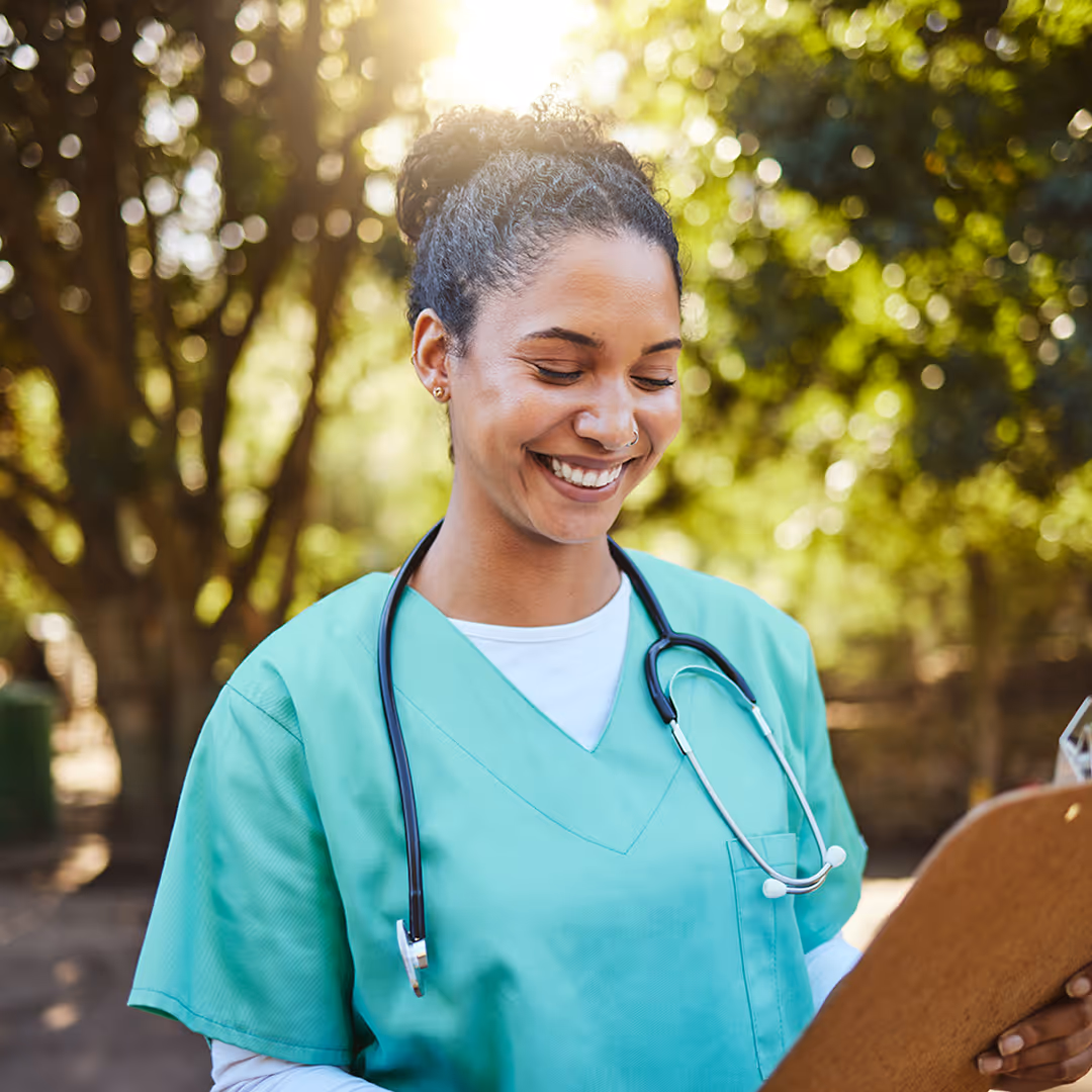A caregiver laughing.
