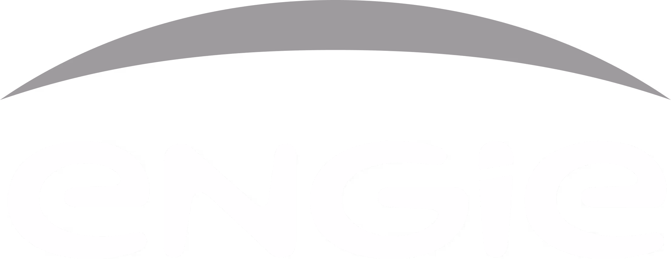 Logo d'Engie avec un arc gris au-dessus du nom en blanc sur fond noir.