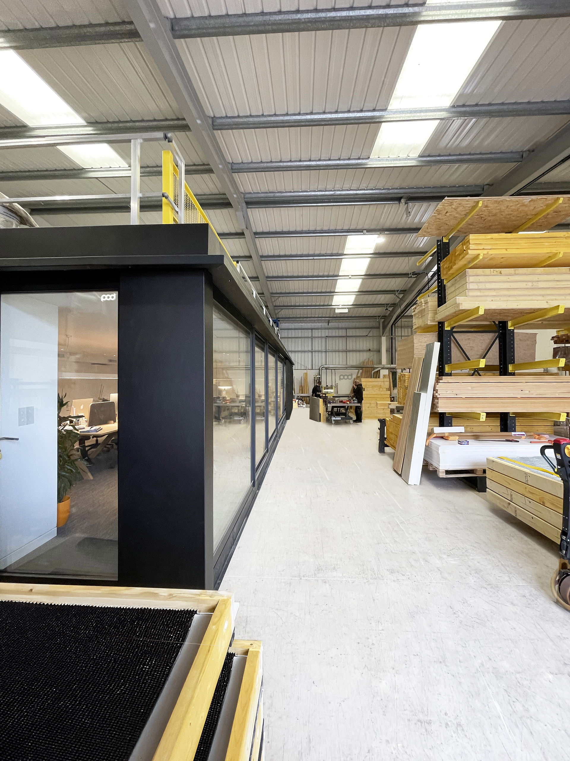 Commercial modular building with aluminium trims and glazed frontage