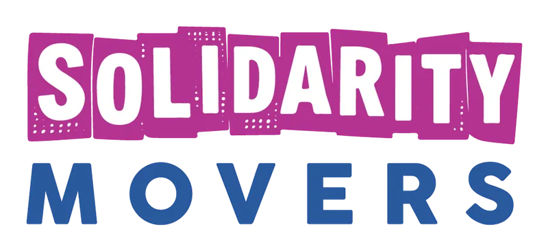 Solidarity Movers logo - SOLIDARITY on pink blocks and MOVERS in blue