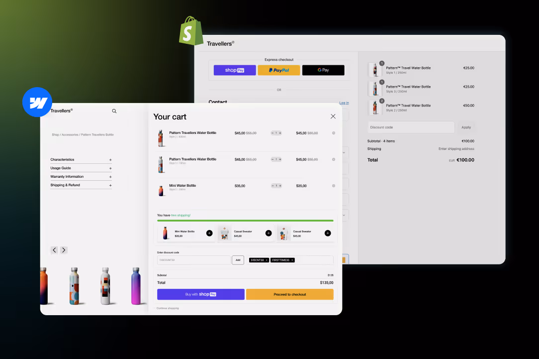 Webflow to Shopify migration checkout