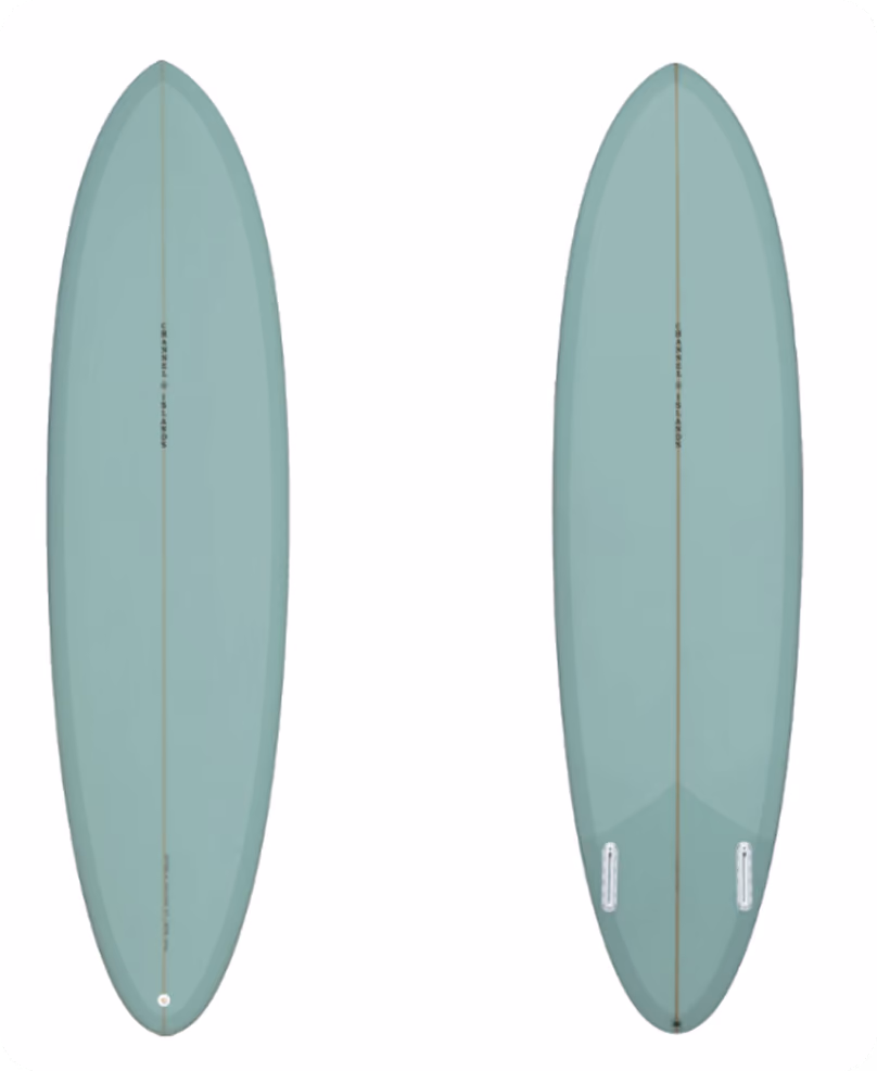 A Channel Islands Mid Twin surfboard