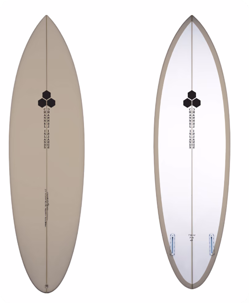A Channel Islands Twin Pin surfboard