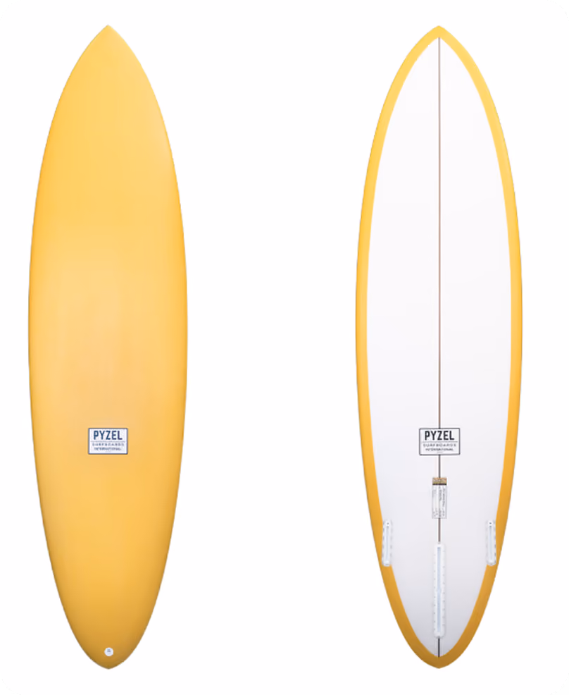 A Pyzel Mid Length Crisis surfboard