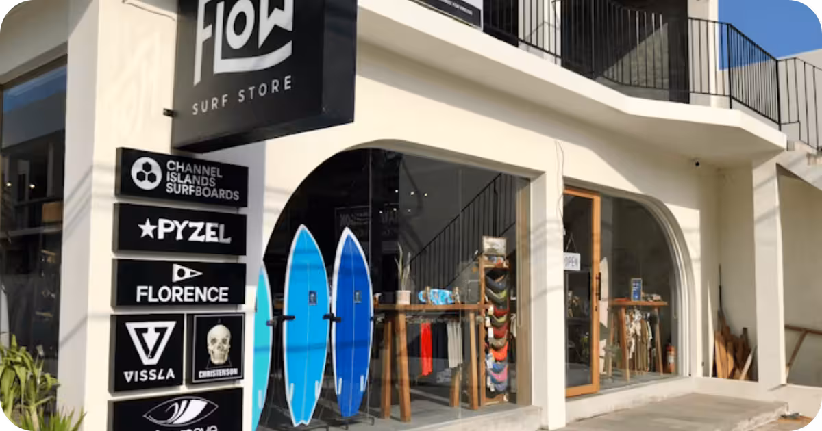 Flow surf store in Lombok indonesia from the outside