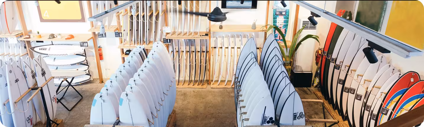 Boards and supplies at Onboard store in Bali Indonesia