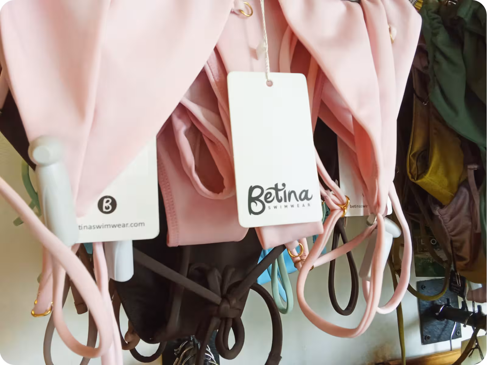 Bikini's in a retail shop showing a Betina tag