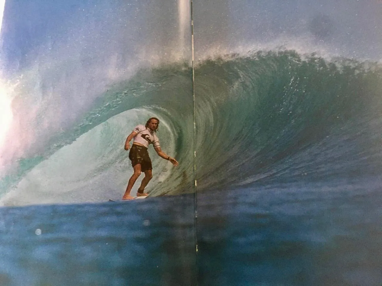 Mike Rommelse surfing G-land in an old photo
