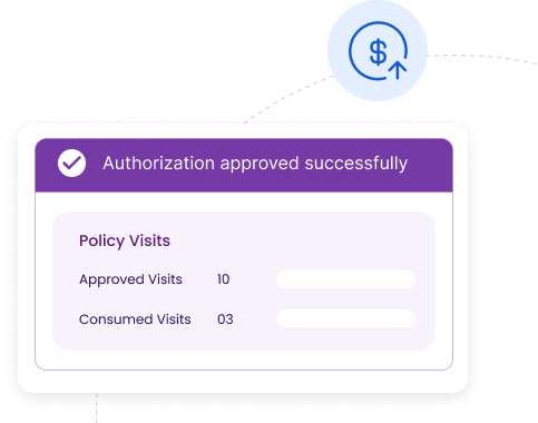 A purple screen with a blue circle that says "Authorization Approved Successfully".