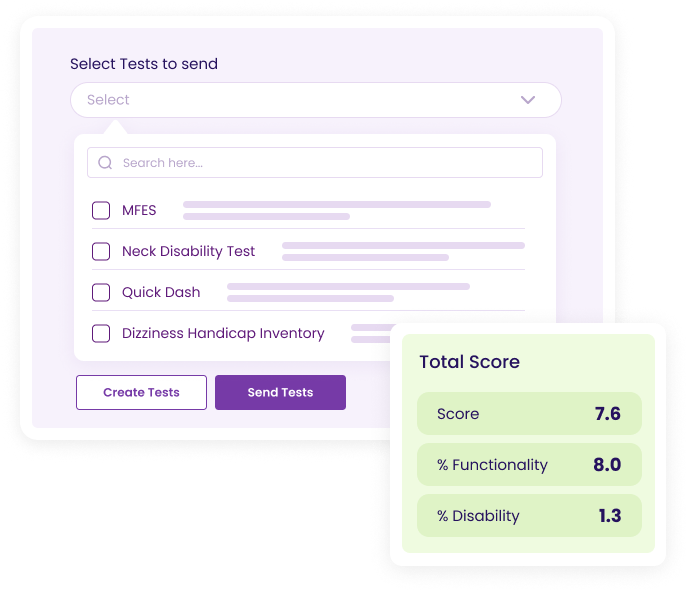 A purple screen with a button that says select tests to send.