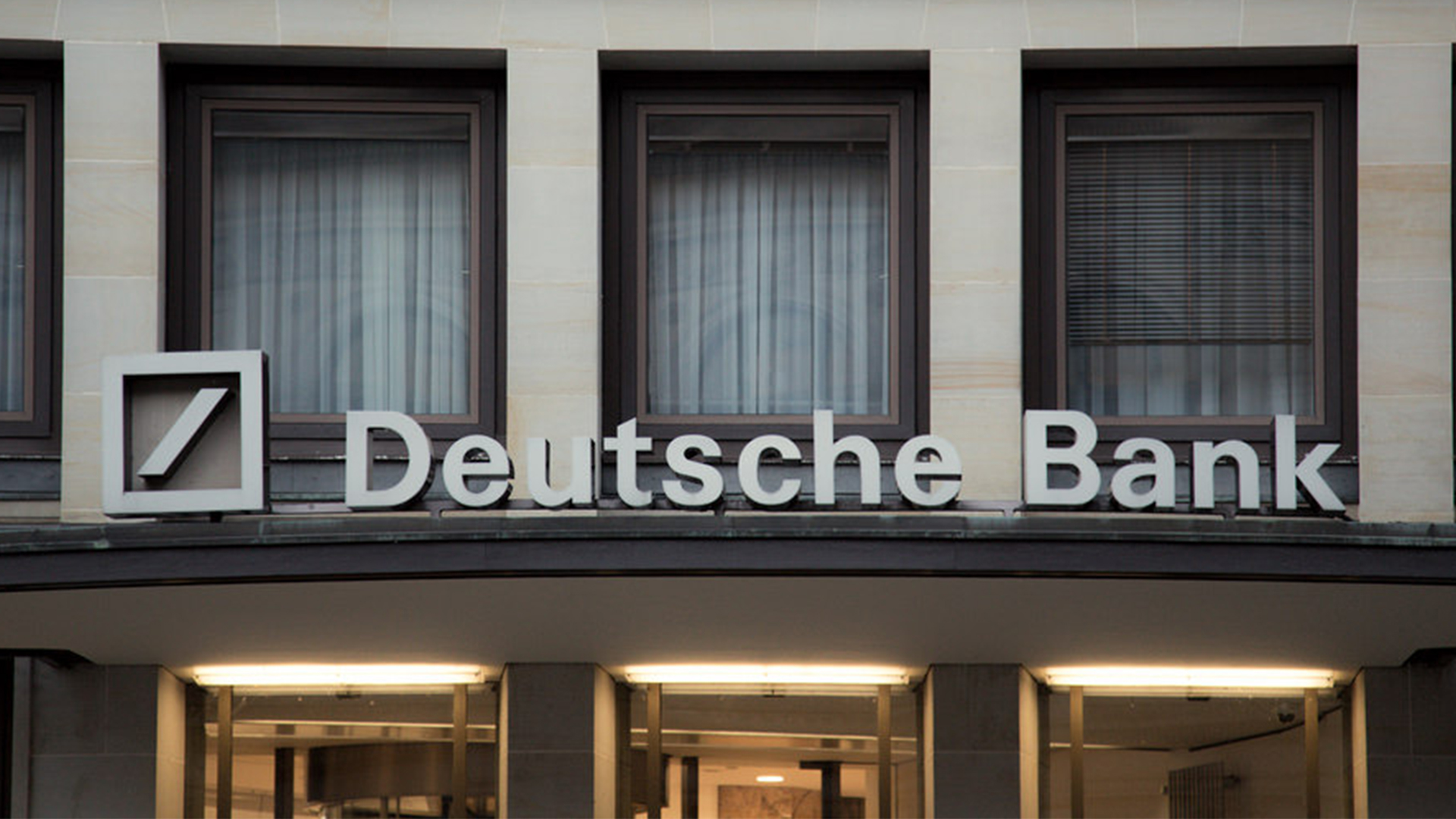 Deutsche Bank building entrance with the company logo