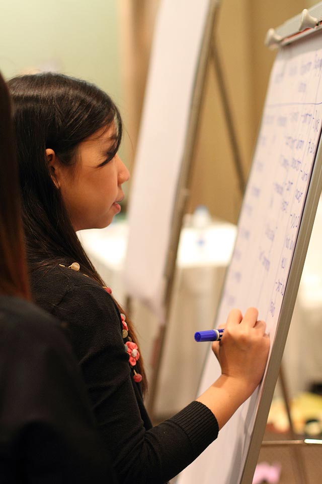 Participant writing ideas on a whiteboard in the Nestle value innovation workshop