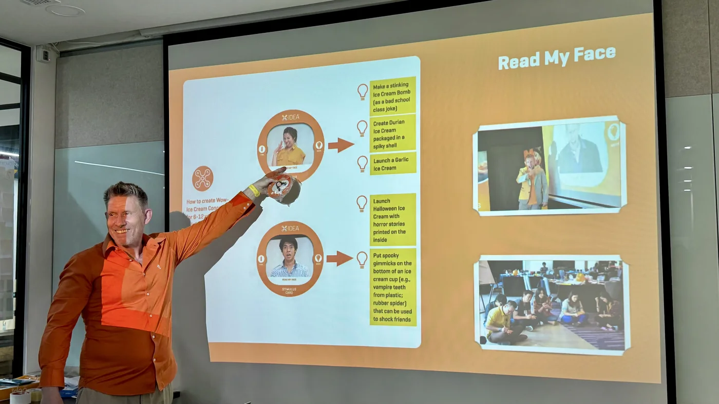 Thinkergy facilitator explaining the Read My Face ideation tool on screen