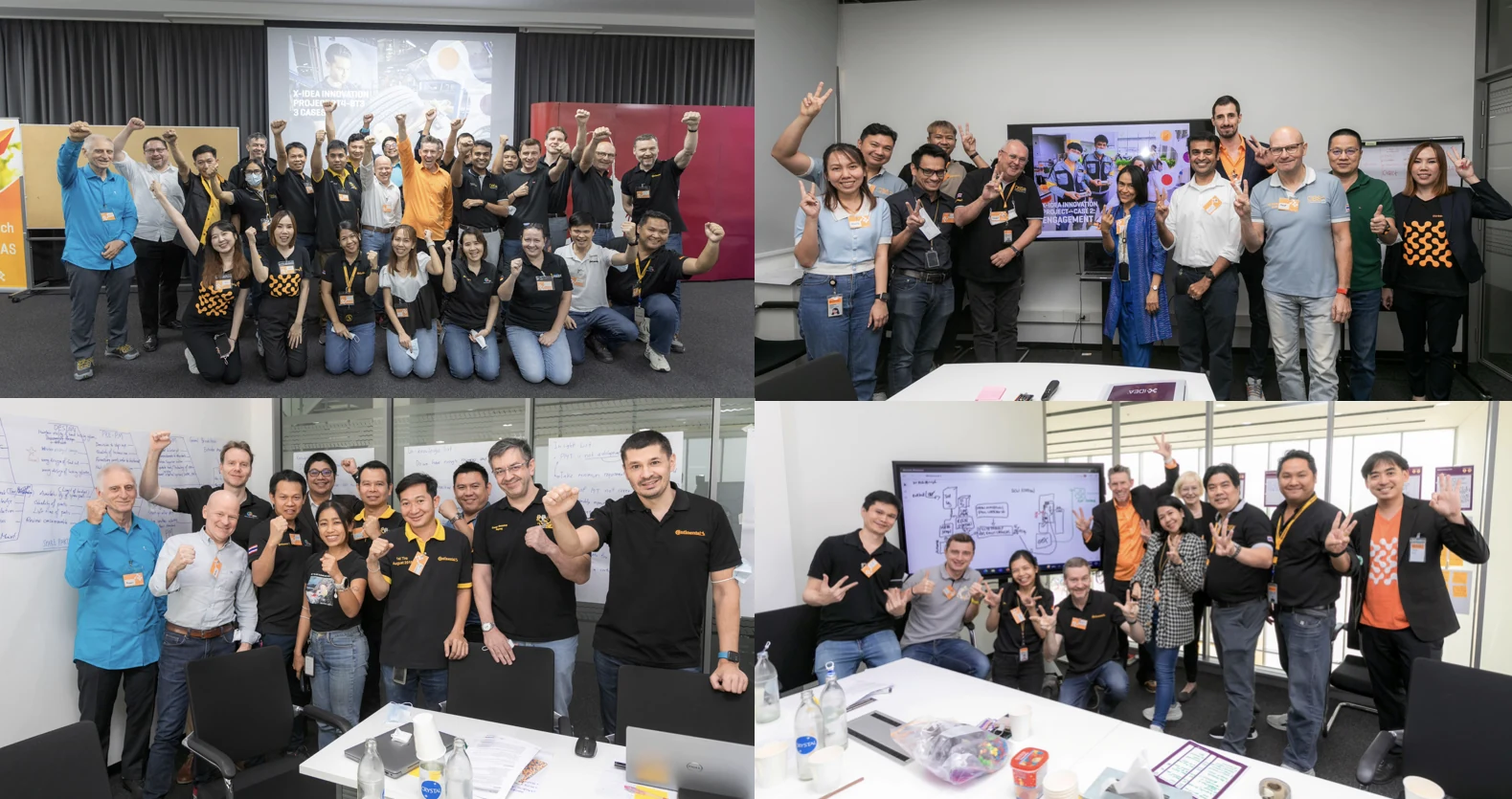 Collage of four Continental Tyres Thailand project teams with Dr. D after their innovation workshops