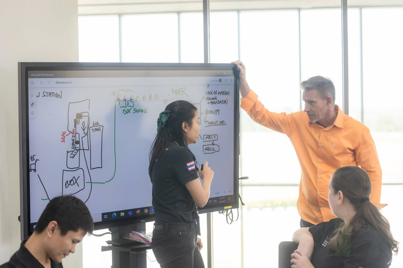 Dr. D and a Continental team member discussing a process sketch on the screen