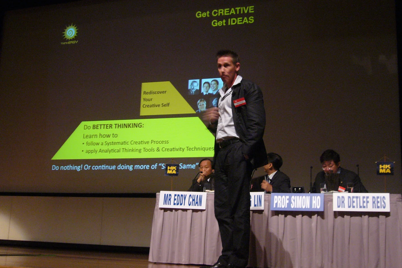Dr. D on stage at the Hong Kong Management Association annual conference 2008