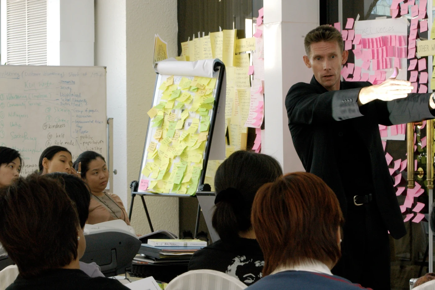 Dr. D facilitating in front of the idea walls