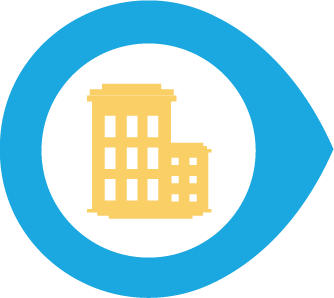 An icon of a building inside a pin