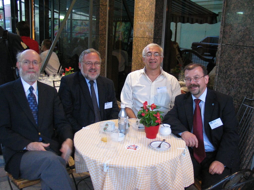 Jim Womack, Dan Jones and Jose Ferro at the 2003 lean conference in Poland