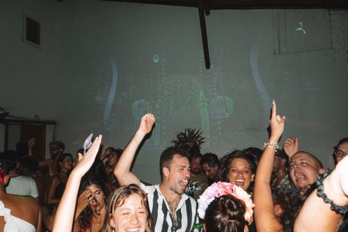 Casa Basilico coliving guests celebrating Carnival in the streets of Pipa