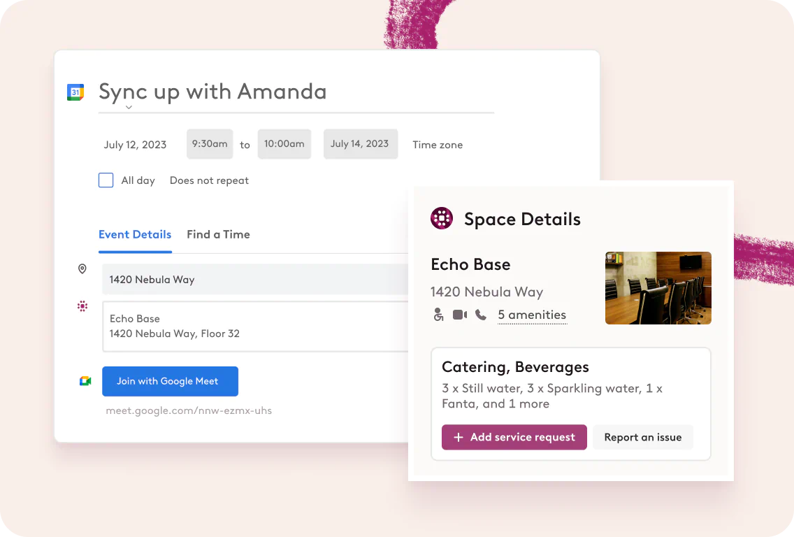 Space details sync between Google Calendar and Robin