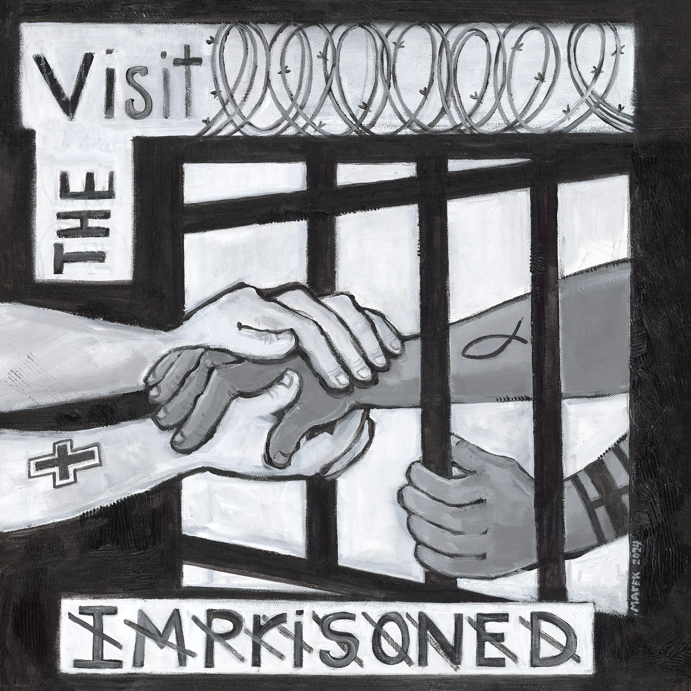 illustration of the Corporal Works of Mercy "Visit the Imprisoned"