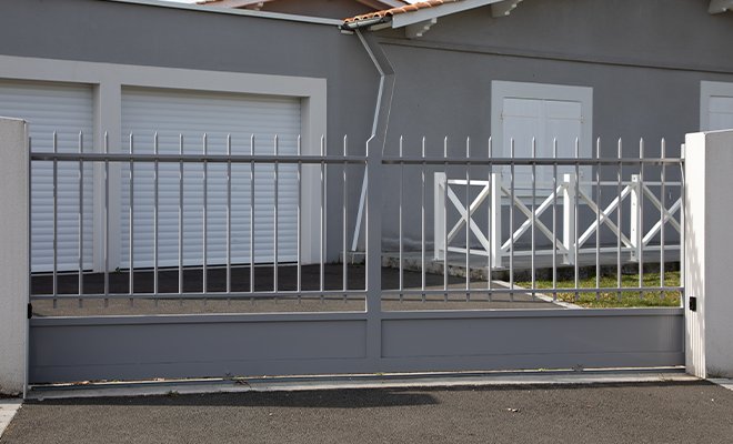 Modern metal sliding fence gate