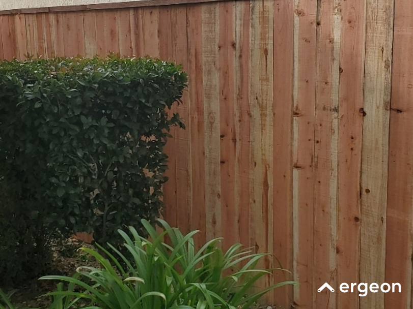 Wooden Privacy Fence with Trimmed Hedges and Green Plants