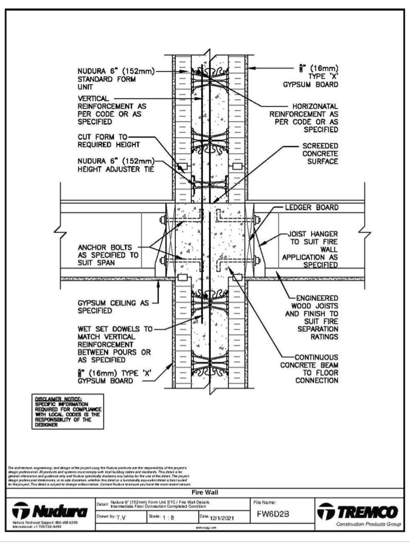 ICF wall construction details between units