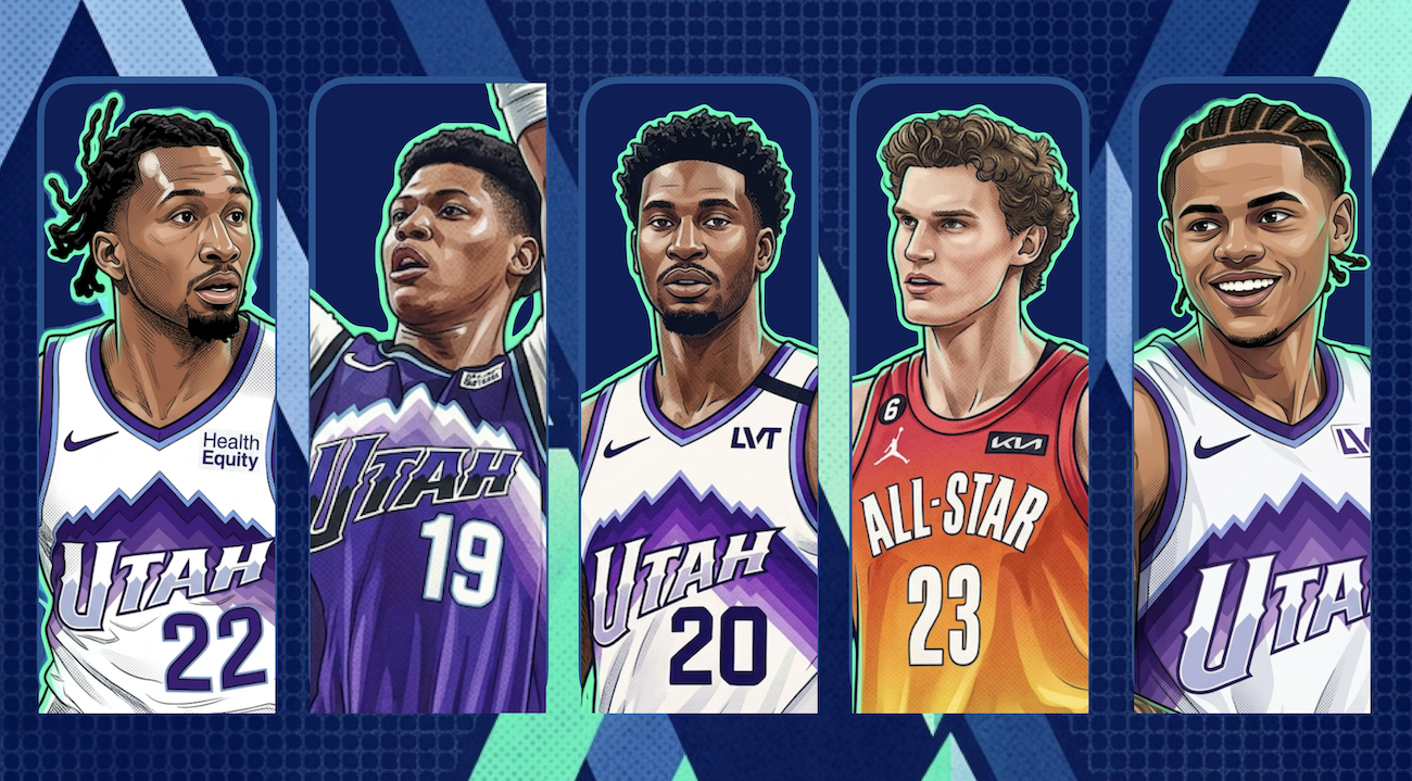 A graphic depicting five Utah Jazz players