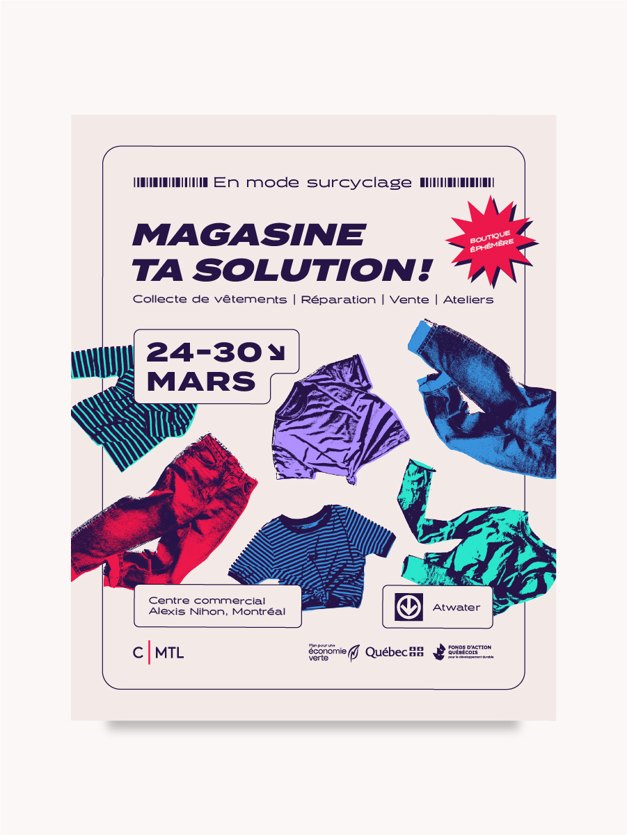 Vignette du projet Magasine ta solution présentant l'identité visuelle d'une boutique éphémère de sensibilisation à la mode durable