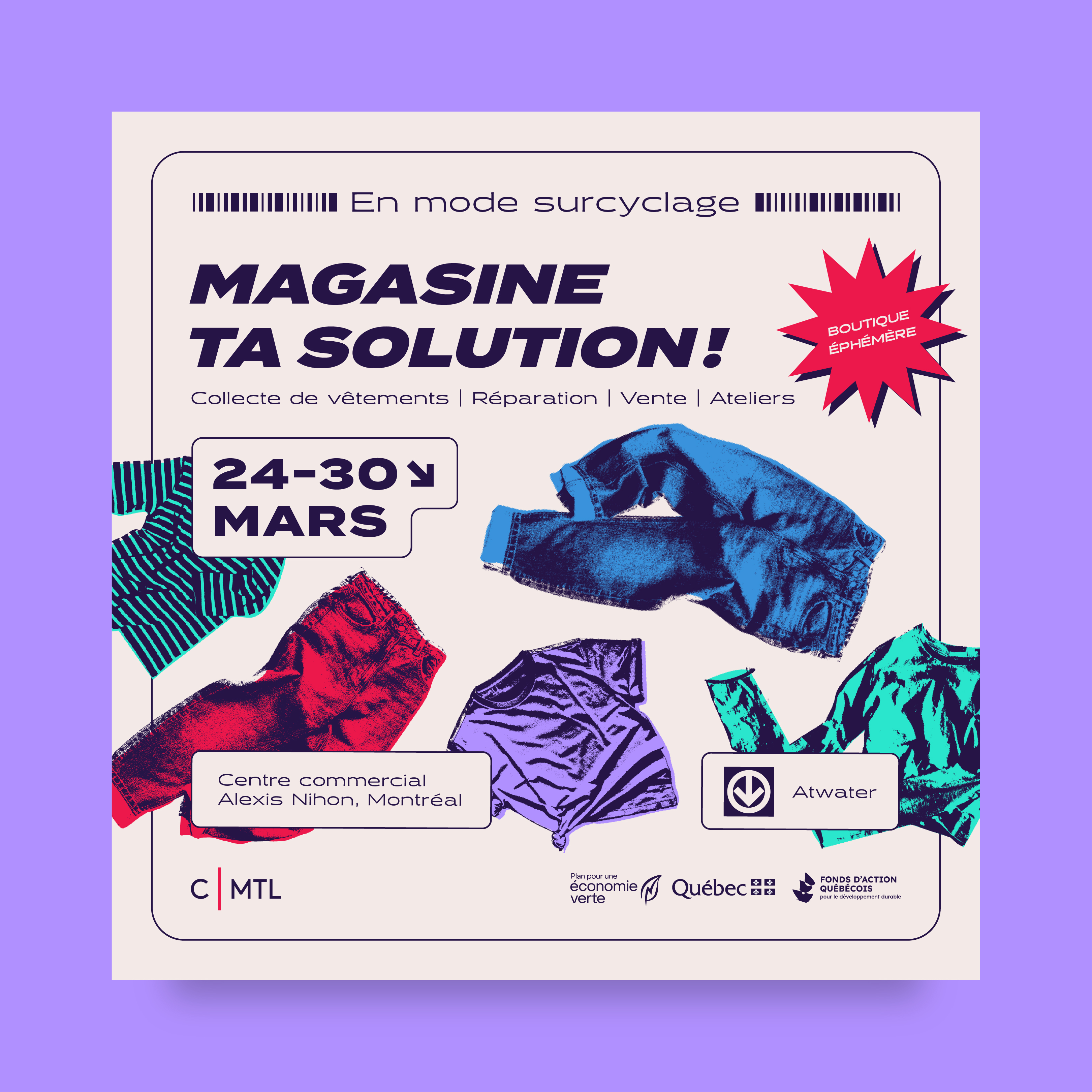 Vignette du projet Magasine ta solution présentant l'identité visuelle d'une boutique éphémère de sensibilisation à la mode durable